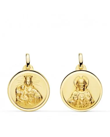 Escapulario oro 18k Virgen del Carmen y Sagrado Corazón 18 mm