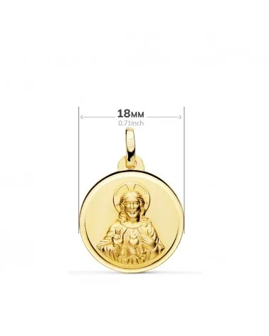 Escapulario oro 18k Virgen del Carmen y Sagrado Corazón 18 mm