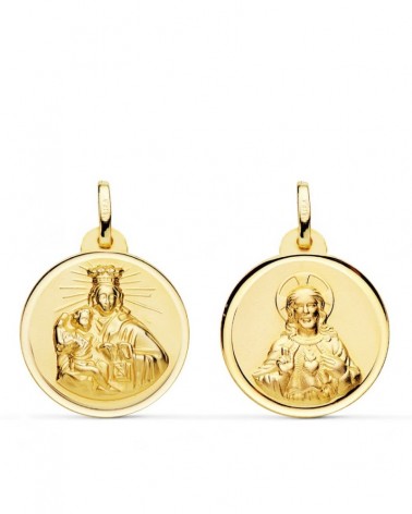 Escapulario oro 18k Virgen del Carmen Sagrado Corazón 24mm