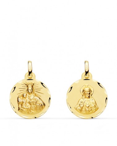 Escapulario oro 18k Virgen del Carmen y Corazón de Jesús 16mm