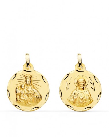 Escapulario oro 18k Virgen Carmen Corazón Jesús 18mm