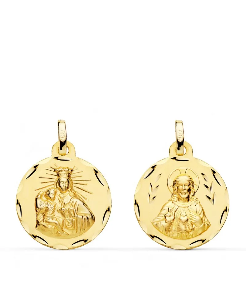 Escapulario oro 18k Virgen Carmen Corazón Jesús 18mm