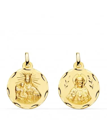 Escapulario oro 18k Virgen Carmen Corazón Jesús 18mm