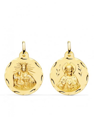 Escapulario oro 18k Virgen del Carmen Corazón Jesús 20mm