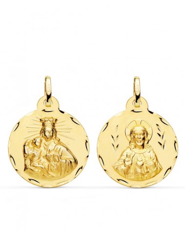 Escapulario oro 18k Virgen del Carmen y Corazón Jesús 22mm