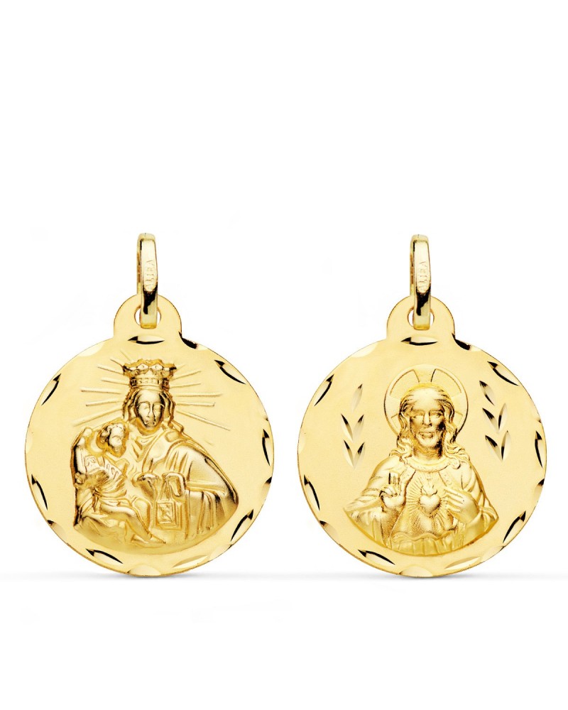 Escapulario oro 18k Virgen del Carmen y Corazón Jesús 22mm
