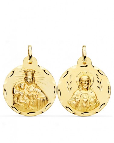 Escapulario oro 18k Virgen del Carmen y Corazón de Jesús 24mm