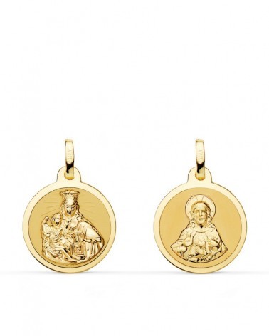 Escapulario oro 18k Virgen del Carmen y Corazón de Jesús 16mm