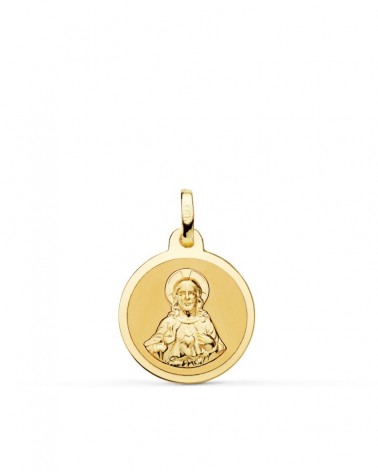 Escapulario oro 18k Virgen del Carmen y Corazón de Jesús 16mm