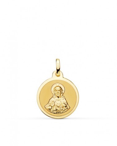Escapulario oro 18k Virgen del Carmen y Corazón de Jesús 16mm