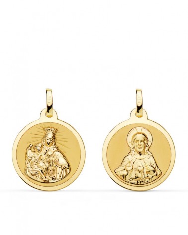 Escapulario oro 18k Virgen del Carmen y Corazón de Jesús 18mm