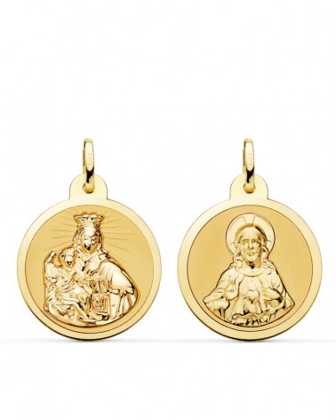 Escapulario oro 18k Virgen del Carmen y Corazón Jesús 22mm