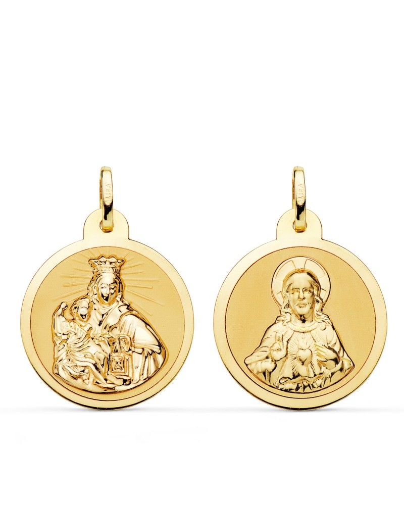 Escapulario oro 18k Virgen del Carmen y Corazón Jesús 22mm
