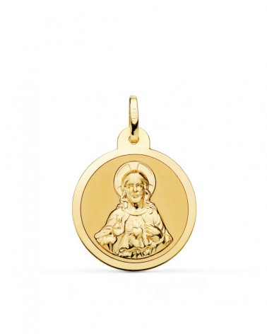 Escapulario oro 18k Virgen del Carmen y Corazón Jesús 22mm