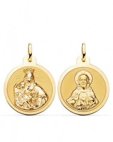 Escapulario oro 18k Virgen del Carmen Corazón de Jesús 24mm