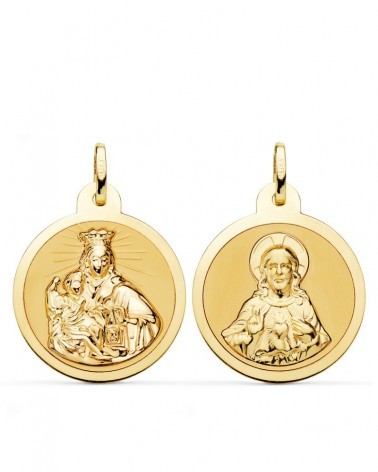 Escapulario oro 18k Virgen del Carmen Corazón de Jesús 24mm