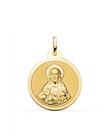Escapulario oro 18k Virgen del Carmen Corazón de Jesús 24mm