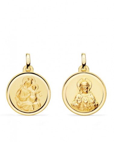 Escapulario oro 18k Virgen del Carmen y Corazón Jesús 18mm