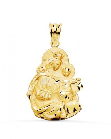 Medalla oro 18k Virgen del Carmen silueta tallada 24x19 mm