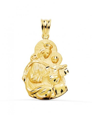 Medalla oro 18k Virgen del Carmen silueta tallada 24x19 mm