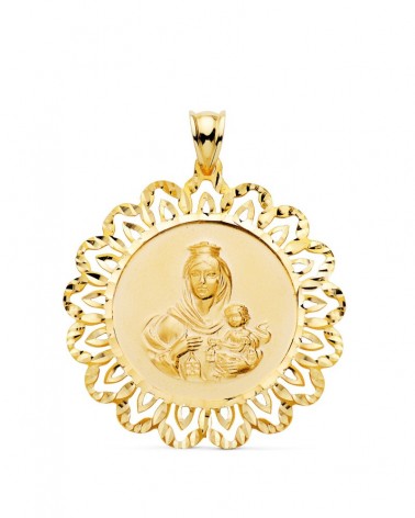 Medalla oro 18k Virgen del Carmen cerco tallado 34mm