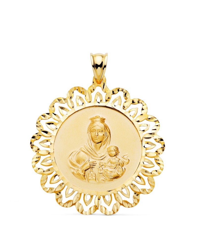 Medalla oro 18k Virgen del Carmen cerco tallado 34mm