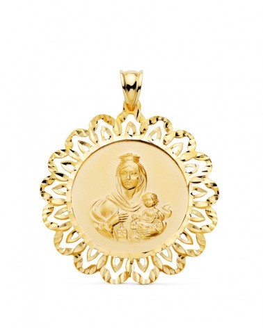 Medalla oro 18k Virgen del Carmen cerco tallado 34mm
