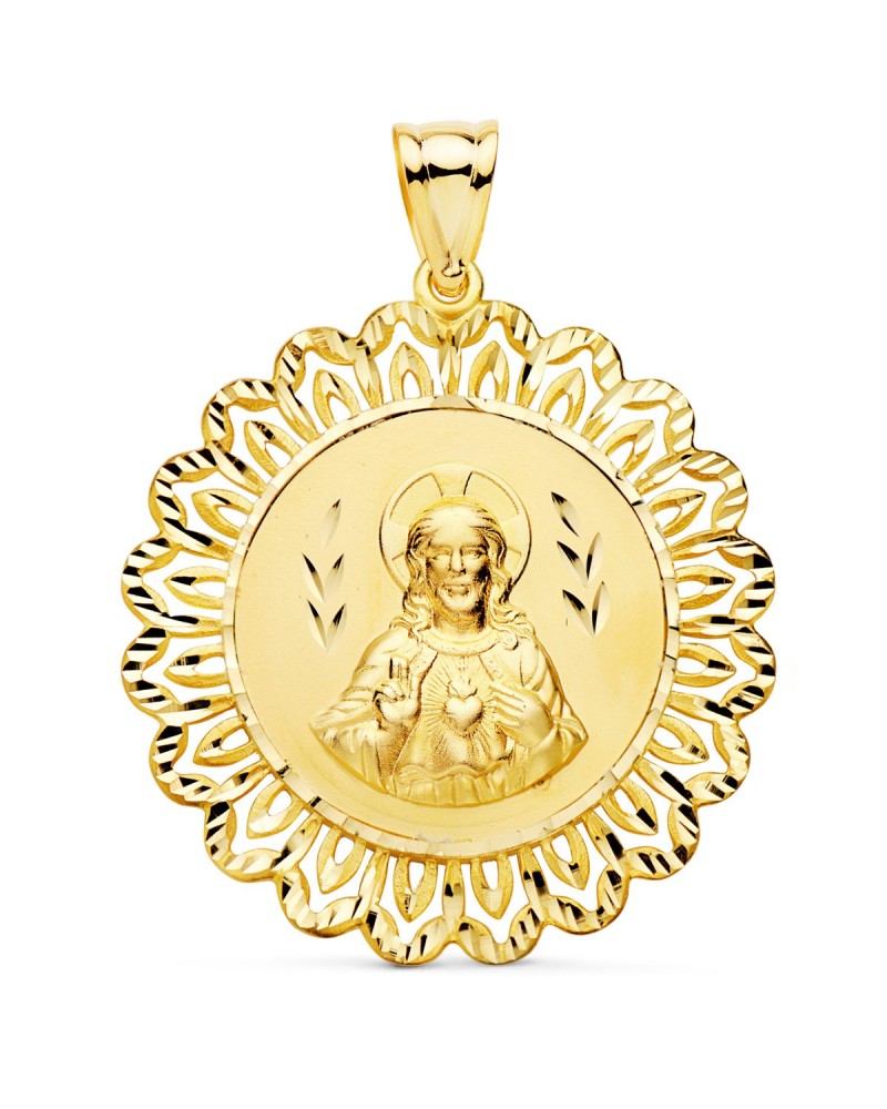 Medalla oro 18k Corazón de Jesús filigrana 37mm