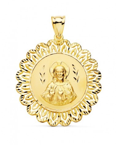 Medalla oro 18k Corazón de Jesús filigrana 37mm