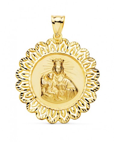 Medalla oro 18k Virgen del Carmen cerco filigrana 37mm
