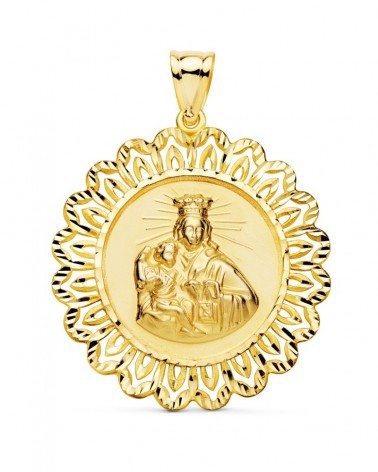 Medalla oro 18k Virgen del Carmen cerco filigrana 37mm