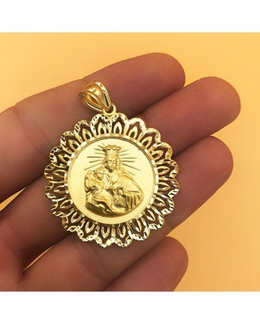 Medalla oro 18k Virgen del Carmen cerco filigrana 37mm