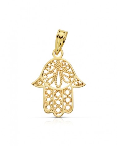 Colgante oro 18k mano de Fátima calada 19x15mm