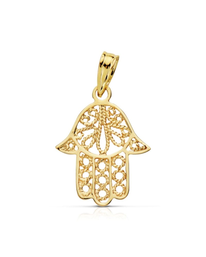 Colgante oro 18k mano de Fátima calada 19x15mm