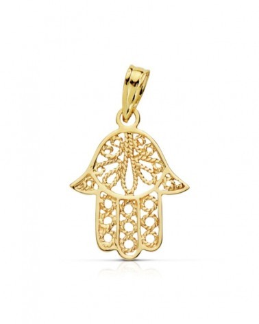 Colgante oro 18k mano de Fátima calada 19x15mm