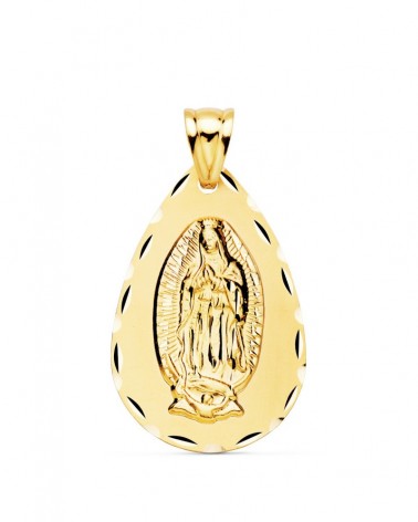 Medalla oro 18k Virgen de Guadalupe forma gota 36x23mm