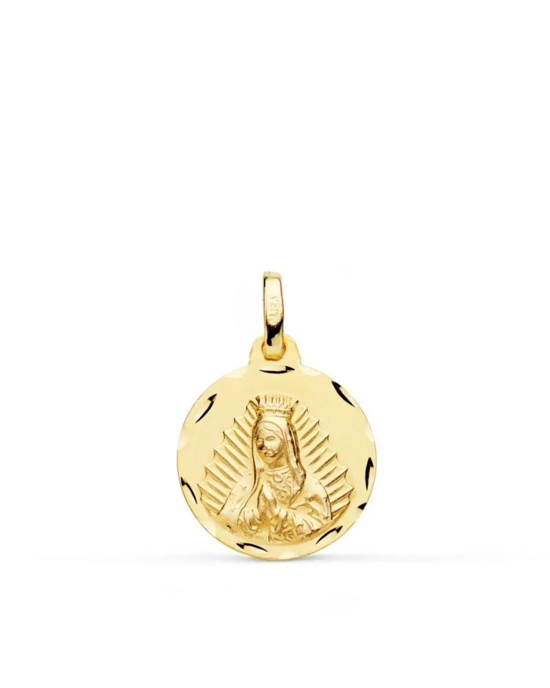 Medalla oro 18k Virgen de Guadalupe tallada 14mm
