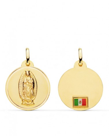 Medalla Virgen de Guadalupe oro 18k con bandera 20mm