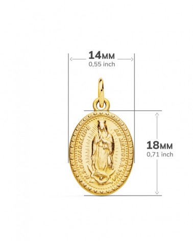 Medalla oro 18k Virgen de Guadalupe escapulario 18x14mm