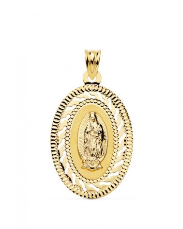 Medalla oro 18k Virgen de Guadalupe cerco calado 34x22mm