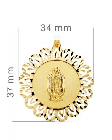 Medalla oro 18k Virgen de Guadalupe cerco tallado 37x34mm