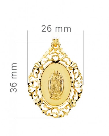 Medalla Virgen de Guadalupe oro 18k americana 36x26 mm