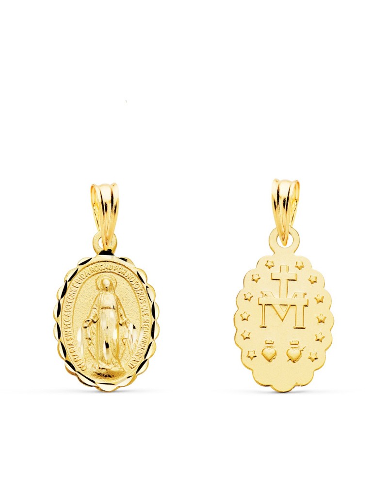Escapulario Virgen Milagrosa oro 18k tallado 15x11 mm