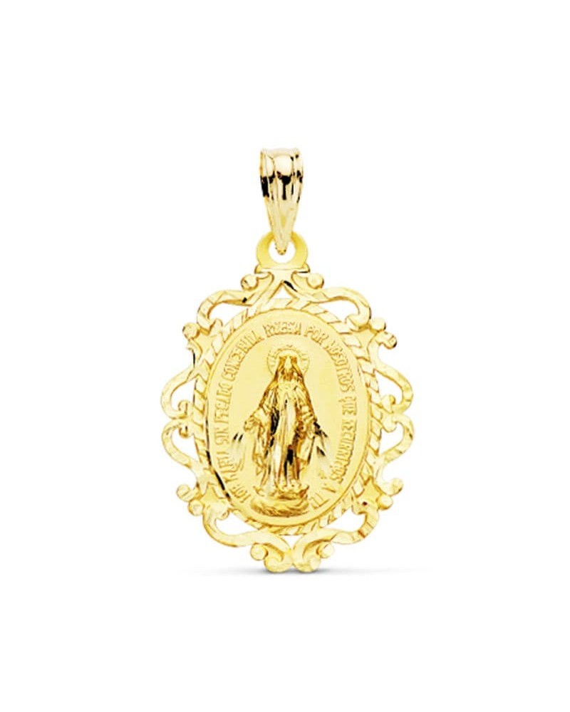Medalla oro 18k Virgen Milagrosa cerco calado 23x16mm