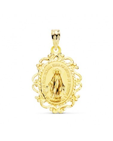Medalla oro 18k Virgen Milagrosa cerco calado 23x16mm