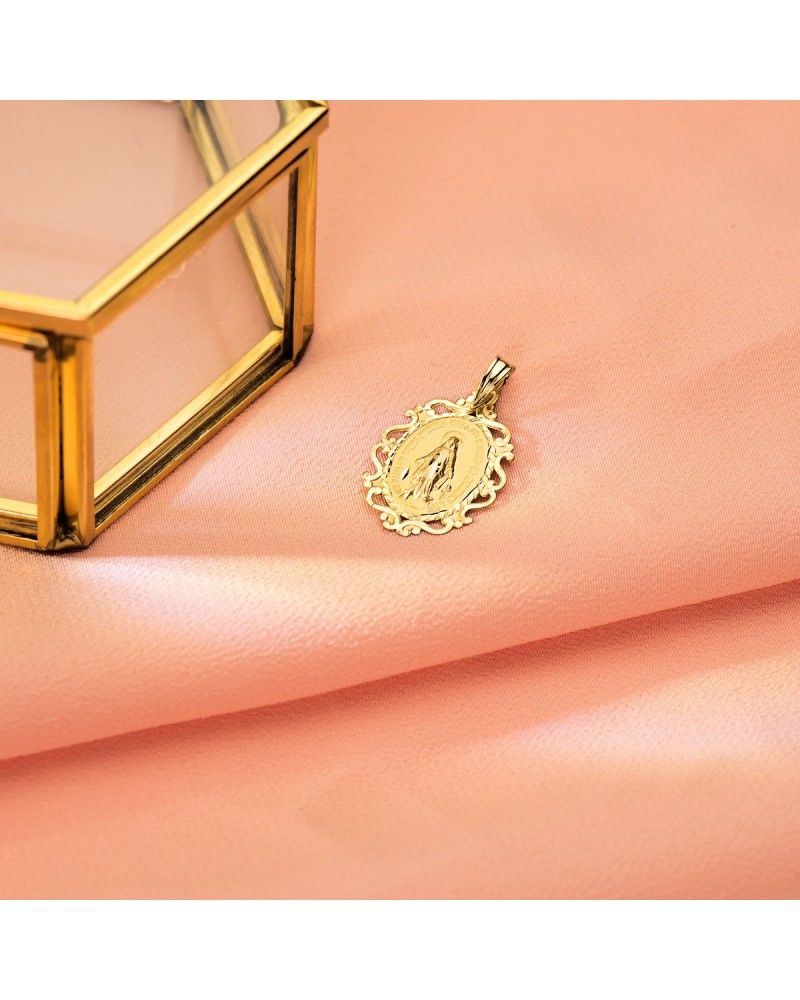 Medalla oro 18k Virgen Milagrosa cerco calado 23x16mm