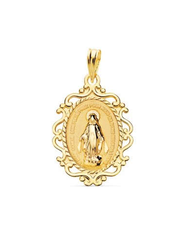 Medalla oro 18k Virgen Milagrosa filigrana 23x16mm