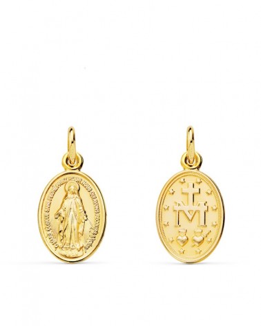Medalla oro 18k Virgen Milagrosa ovalada 14x10mm