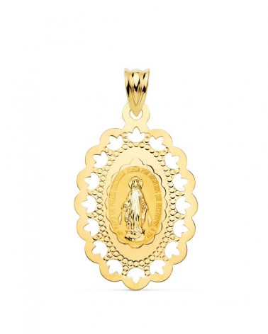 Medalla oro 18k Virgen Milagrosa cerco calado 34x22mm