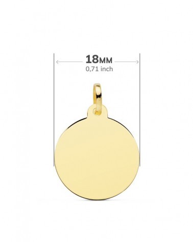 Medalla disco oro 18k amarillo liso 18mm